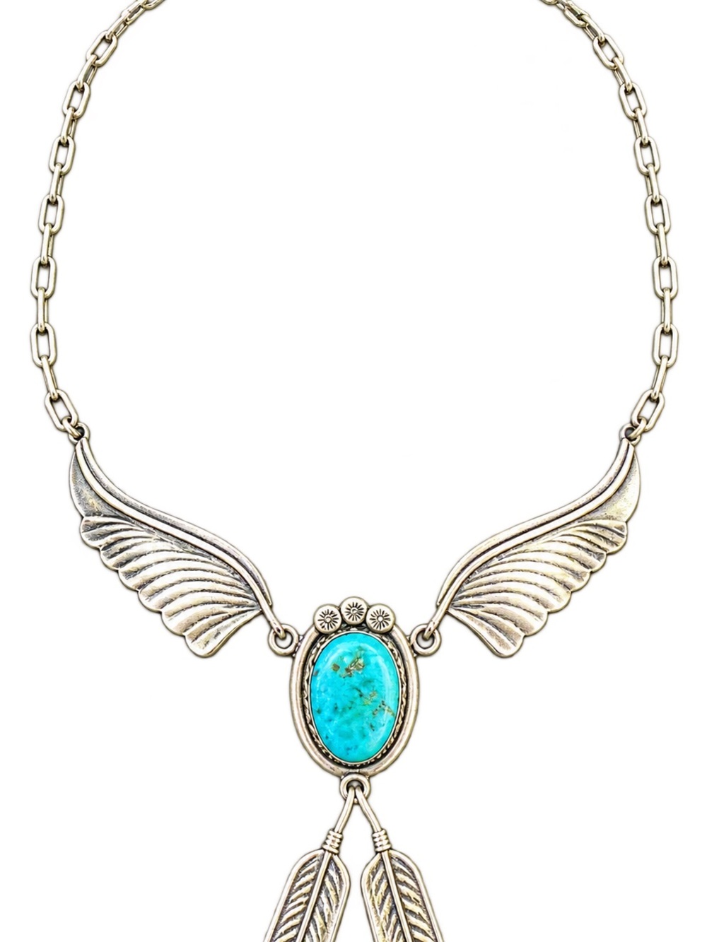 Turquoise Winged Pendant Necklace - Silver Tone Women’s Jewelry-M Hallmark